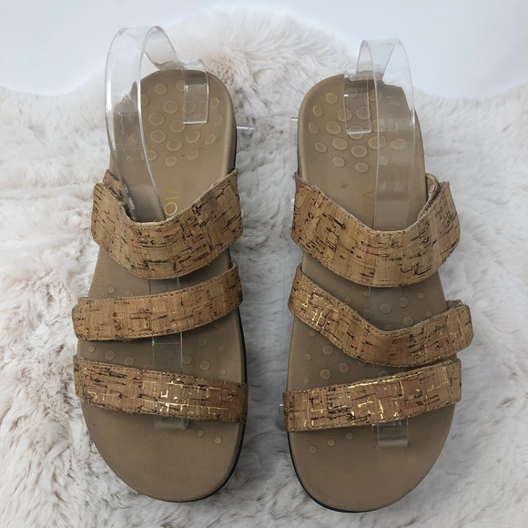 Vionic Amber Tan Brown Gold Slide On Sandals Women's 9 - Picture 3 of 7